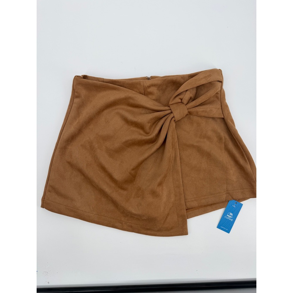 Cupshe Faux Suede Knot Front Wrap Skort Camel Brown XL CAA02B4J031HH - Picture 2 of 8